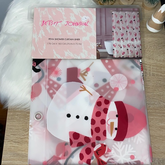 Betsey Johnson Jolly Pink Snowman Shower Curtain Liner NWT - Picture 1 of 4